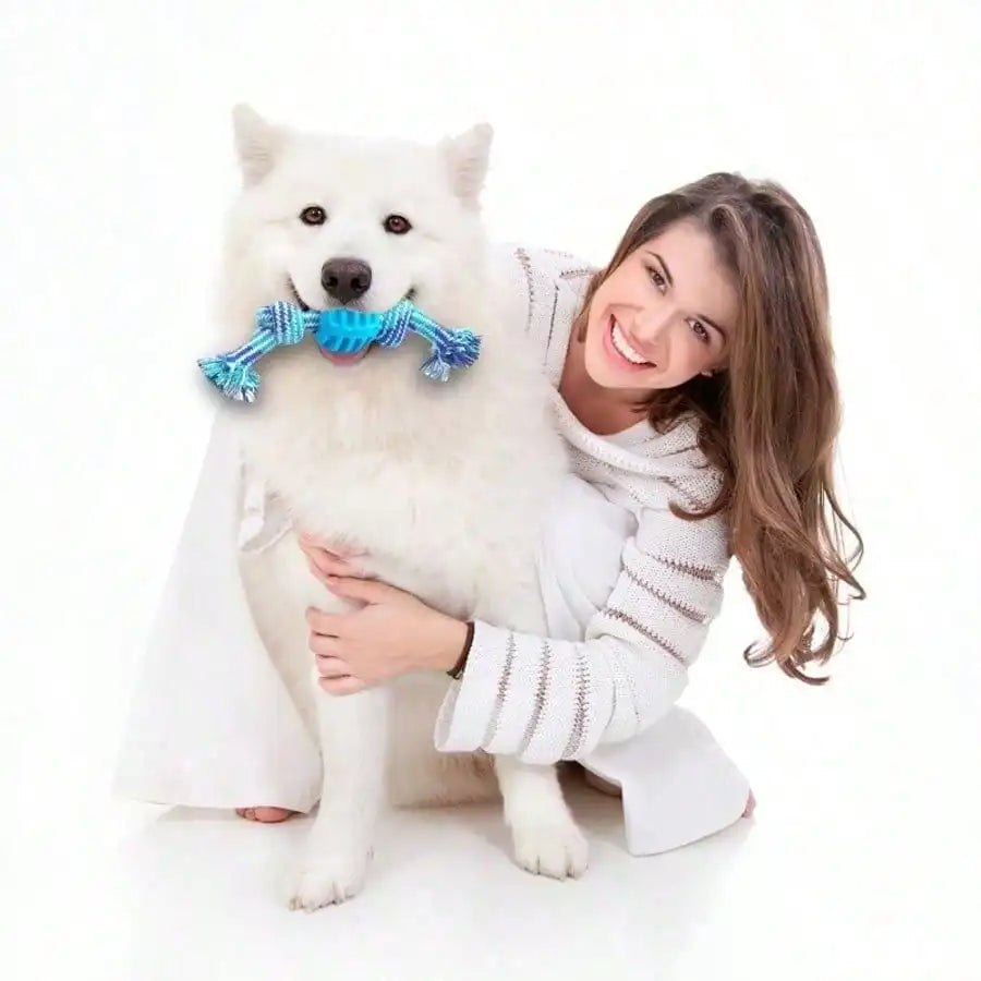 1pc Cotton Rope Knot Dog Chew Toy With Spiky Rubber Ball- Durable Teething Aid- Great For Puppies- Teeth Cleaning Molar Stick For Small Medium Dogs-Oral Health Care-Dog Toys