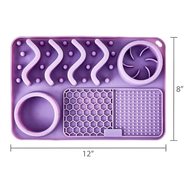 Silicone Slow Feeder Compartment Pet Mat-Purple- 12" x 8"-Pet Bowls/Feeding