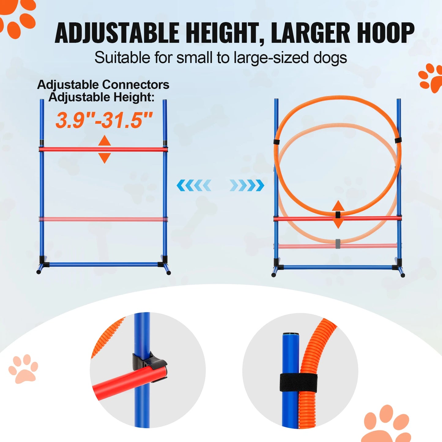 VEVOR Dog Agility Training Equipment 4 PCS Set with Adjustable High Hurdles 6 Weave PolesJump Ring Square Pause Box Whistle