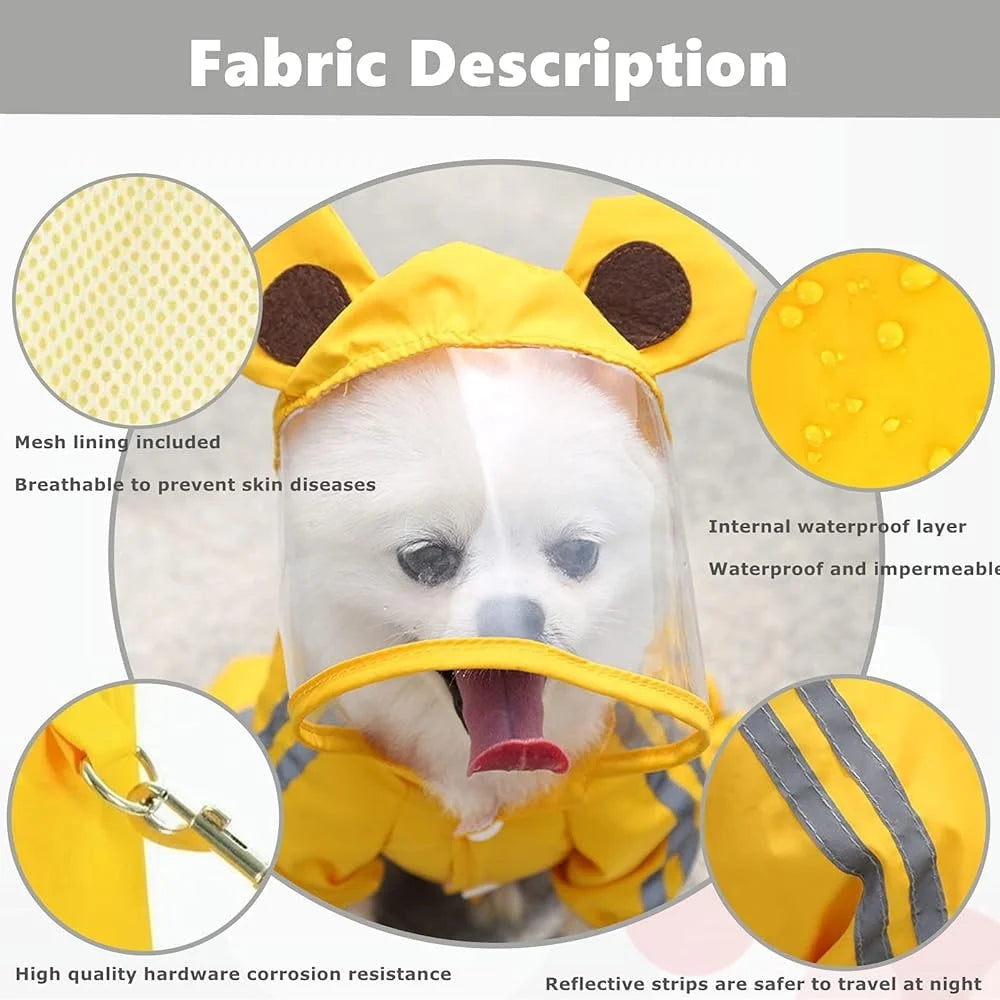 Waterproof Dog Rain Jacket- Reflective Raincoat Poncho with Leash- Medium Dogs- Easy to Clean -Comfortable- Durable