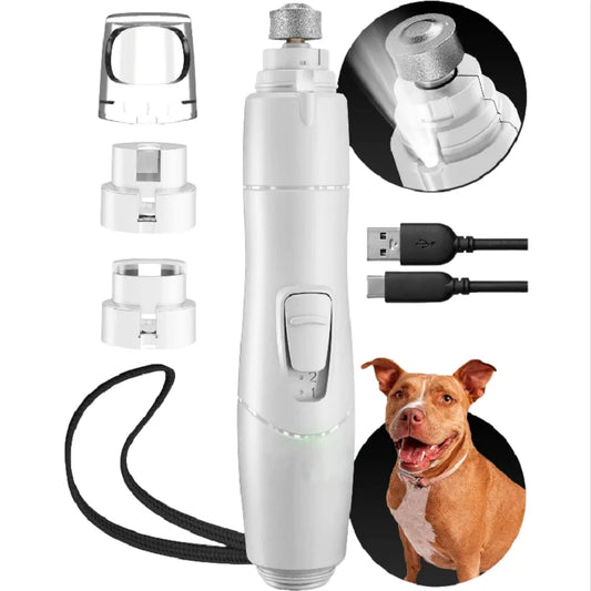 White Dog Nail Grinder with LED Light Rechargeable Dog Nail Grinder for Large Dogs Medium & Small Dogs Professional