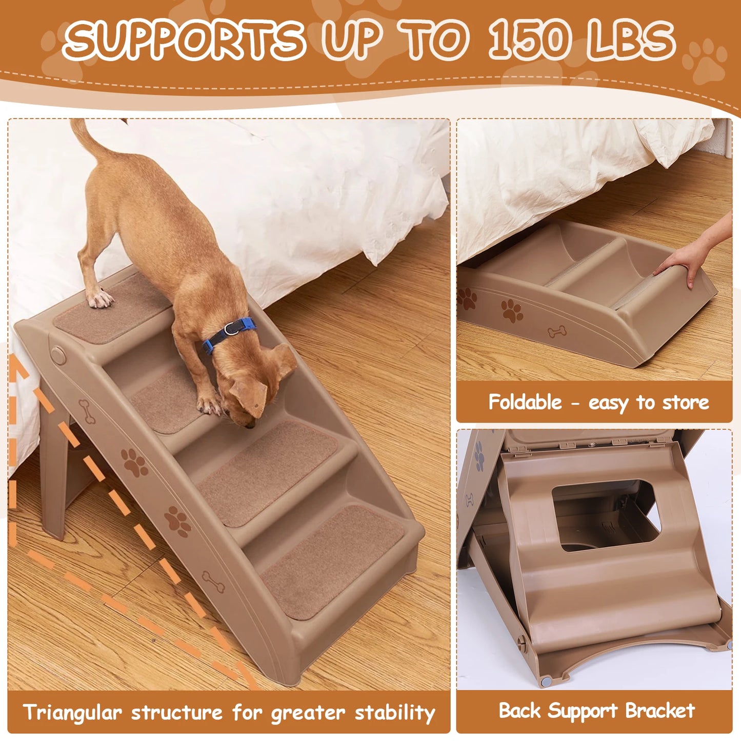 4-Step Pet Dog Stairs- Foldable Dog Steps- Non-Slip Dog Stairs Ramp -Sofa Ladder Pet Furniture for Small Pet Dogs
