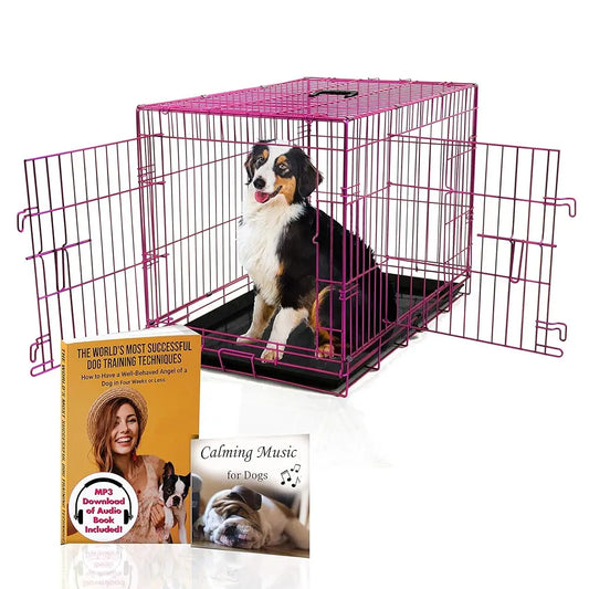 Pet Expressions Luxury Colorful 36" H Foldable Dog Crate With 2 Doors-Free Training E-Book And Pet Calming Music-Foldable