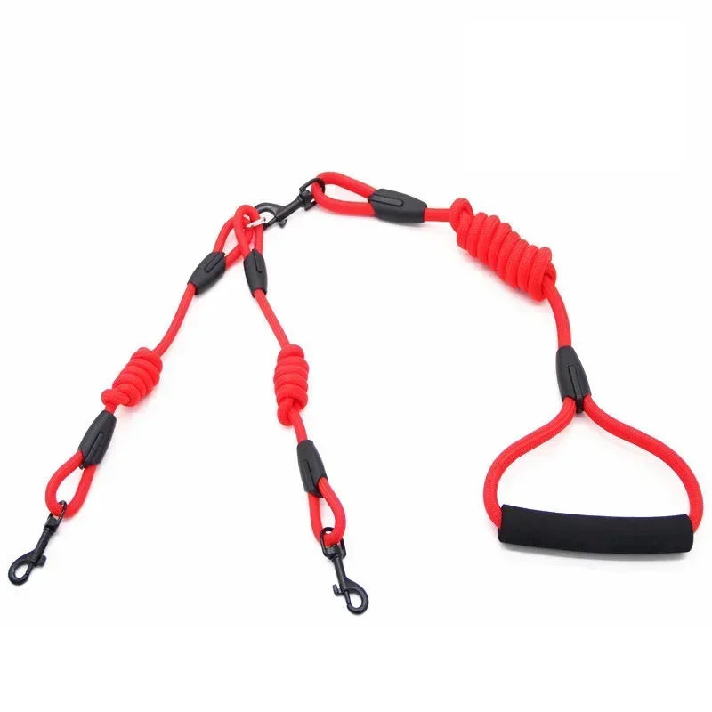 Double Leash Pet - 2 Ways Pet Nylon Dogs Lead -Double Twin Coupler Stuff Black