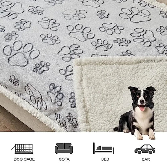 Waterproof Washable Sherpa Fleece Reversible Dog Blanket for Small Dogs- Soft -Plush Blanket-Beds & Blankets