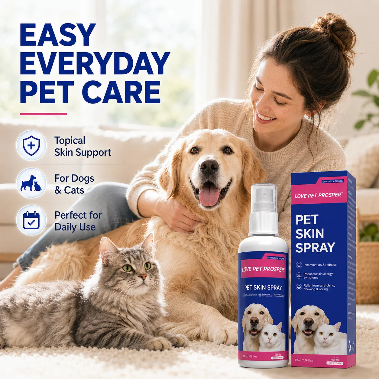 Skin Support Itch Spray to Comfort Dogs -100 mL Dog at Itch Relief Spray-Gentle Plant-Based Skin Support with Mint, Citronella/ Nano Silver for Redness, Scratching/ Licking-Pet Supplements