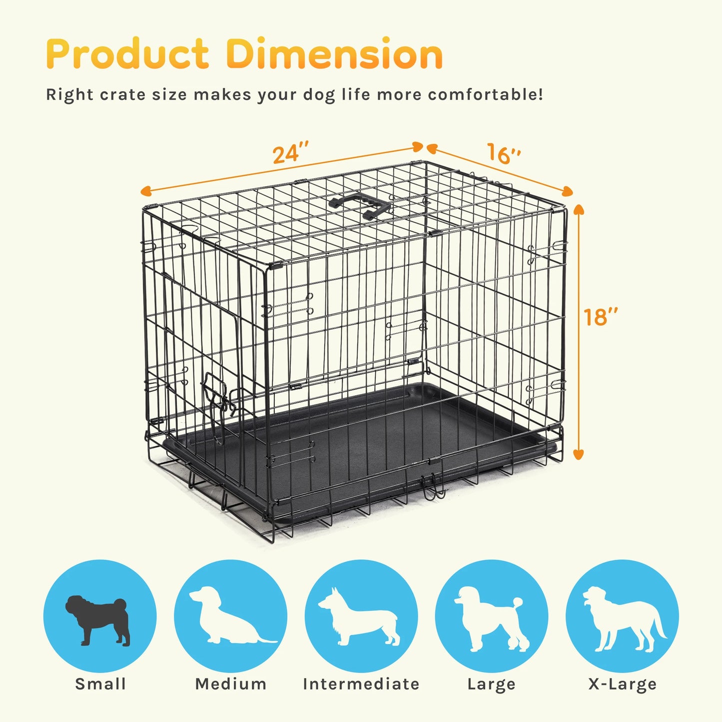 JHK Single Door 30 Inch Folding Metal Wire Dog Cage with Plastic Leak-Proof Pan-Foldable- Sizes S-XL-Crates