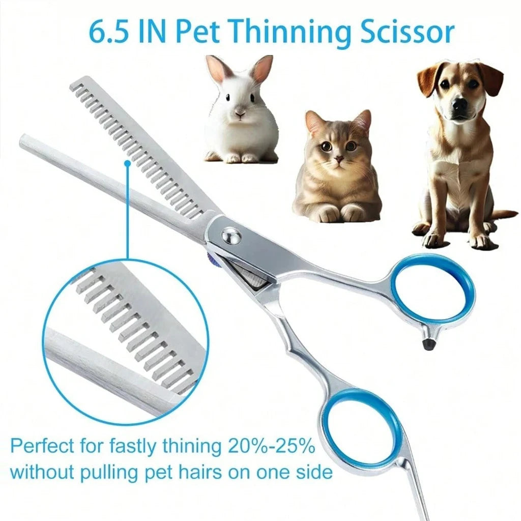 Professional Pet Grooming Scissors Kit- Stainless Steel -Dog/ Cat Hair Cutting Thinning -Curved Straight Trimmer Shears with Comb/Case-Pet Grooming
