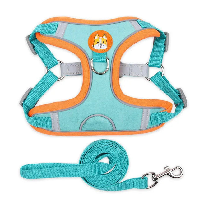 Pet Dog Harness and Leash Set- Adjustable Flannel Chest Harness -Reflective Breathable For Small Dogs Teddy Chihuahua-Collar/Leashes