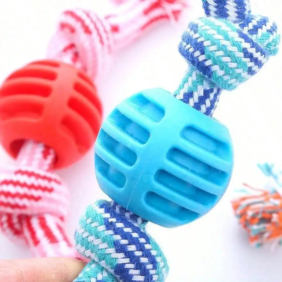 1pc Cotton Rope Knot Dog Chew Toy With Spiky Rubber Ball- Durable Teething Aid- Great For Puppies- Teeth Cleaning Molar Stick For Small Medium Dogs-Oral Health Care-Dog Toys