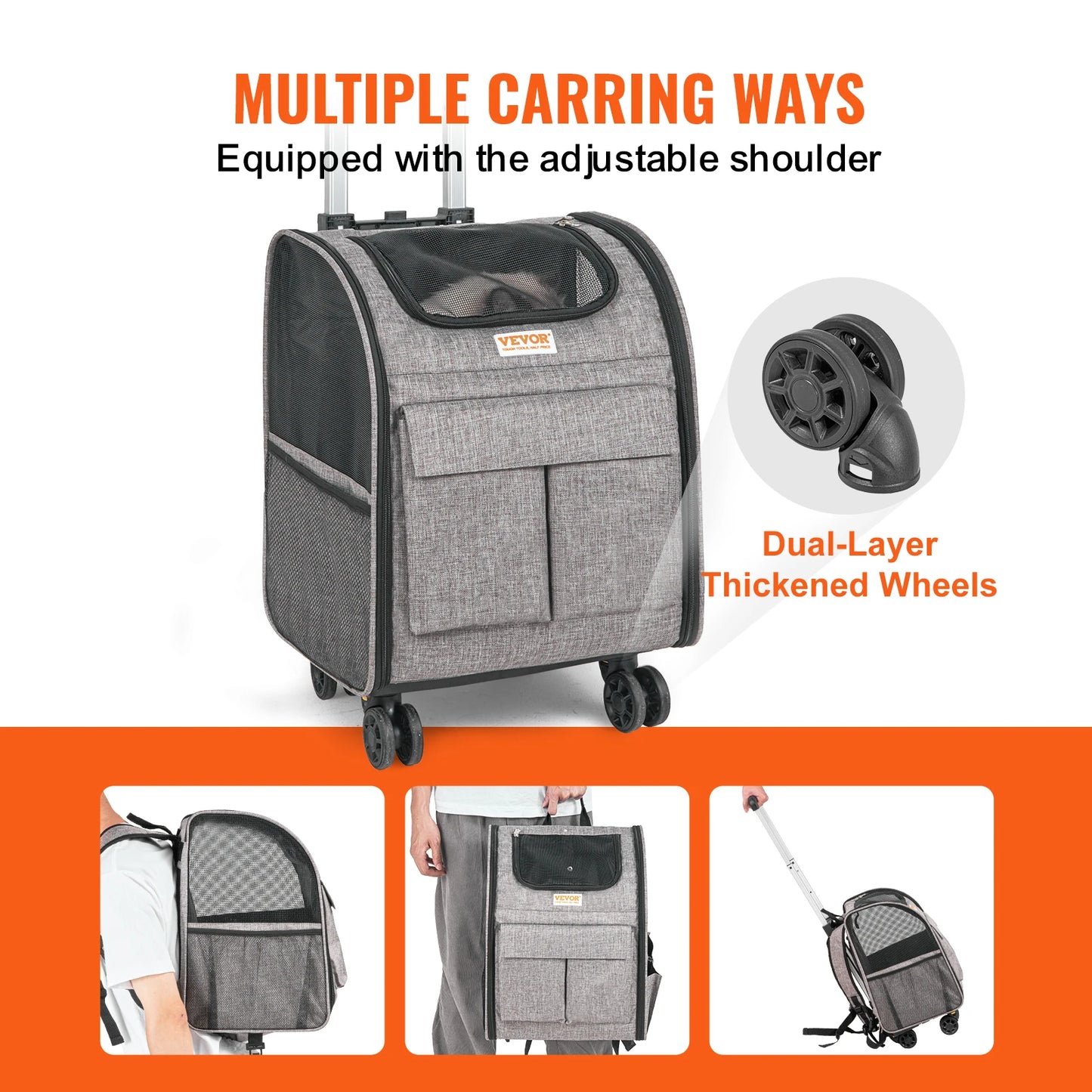 3 in1Backpack- Carry Back Pack with Telescopic Handle- Wheels- shoulder Strap for Travel-Breathable- TSA Standard