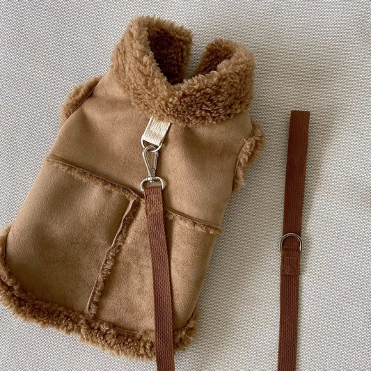 Classic Solid Color Dog Vest- Autumn Winter -Wool -Warm Pet Small Medium-sized Jacket -Warm Vest With Traction Buckle Velvet Clothes