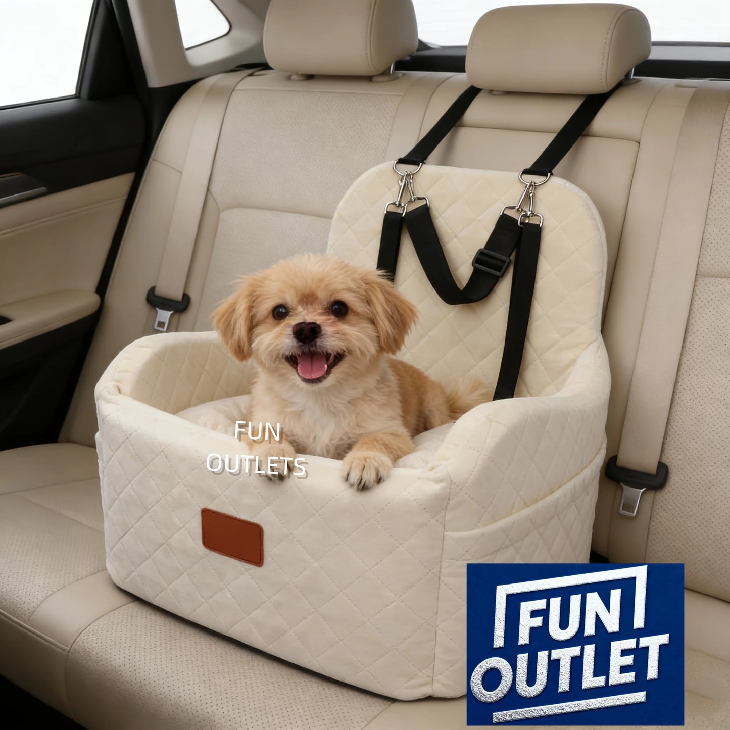Dog Booster Car Seat- for S/M Dogs Up to 35lbs-Soft 6 in Elevated Cushion- Fits In Front/Back Seat- Fully Detachable/ Washable- 2 Storage Pockets/3 Straps-Easy to Install-Pet Car Seats