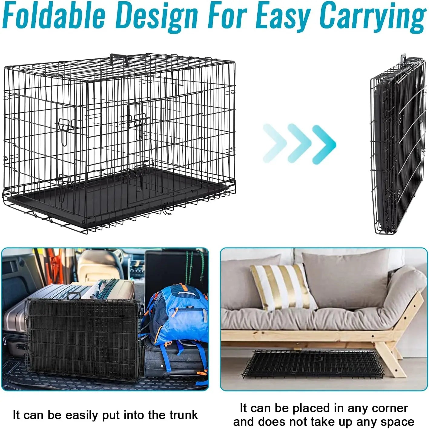 24 Inch Folding Metal Dog Crate for Small Pets- Double Door- Indoor /Outdoor Kennel with Leak-Proof Tray-Crates