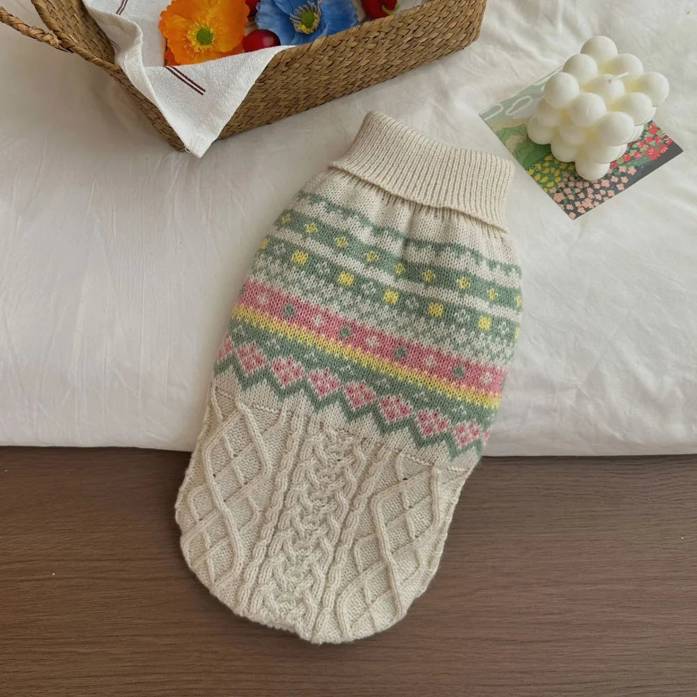 Warm Autumn and Winter Pet Clothes -Small Dog Sweaters -Korean Pink Green Knitted Sweater -Simple Fabric -Soft -Comfortable