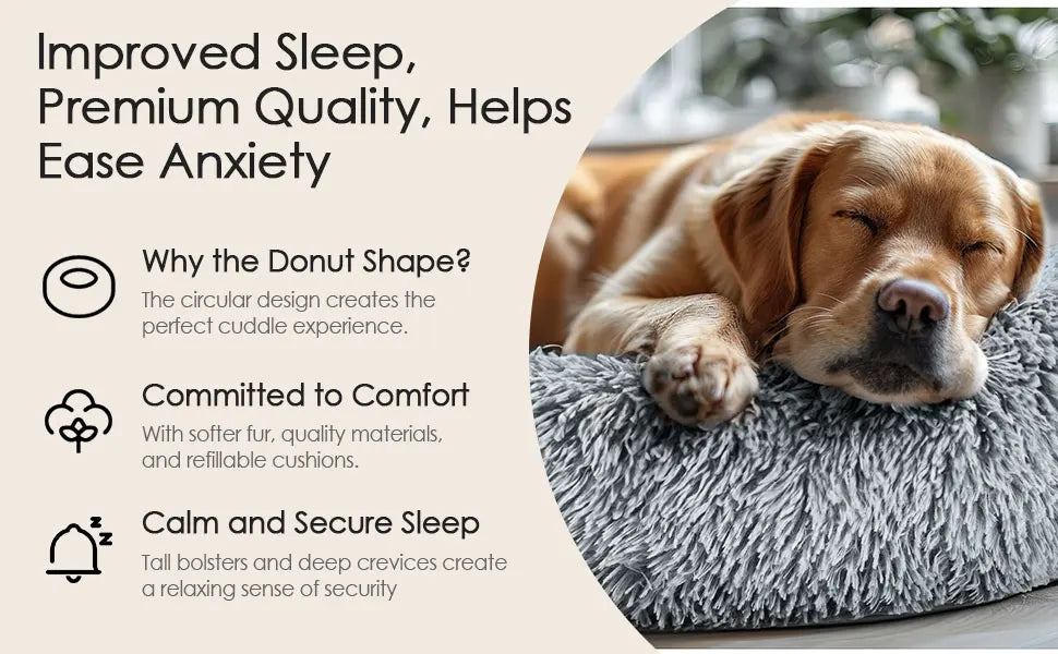 Dog Bed for Indoor- 20ins- Calming Donut Bed- Washable for Small Medium Dogs-Light Grey-Beds & Blankets