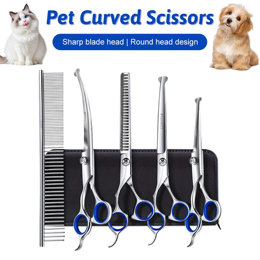Professional 7 Inch 4CR Stainless Steel Pet Hair Shears- 7Pcs Scissors Set for Pet Dog Grooming