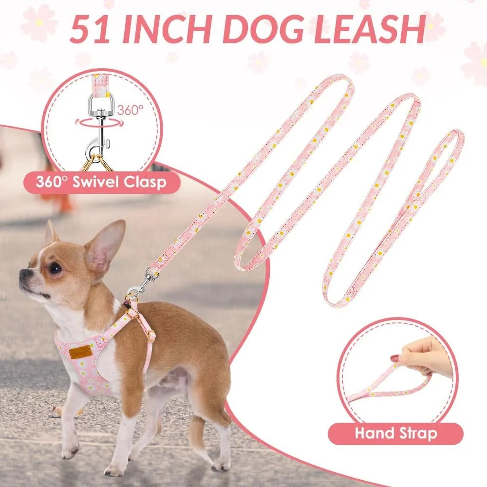 No Pull Dog Harness Adjustable Lightweight Soft Floral Pattern Pet Safety Leash Step-in Design Perfect Small Medium Dogs size XXS-M