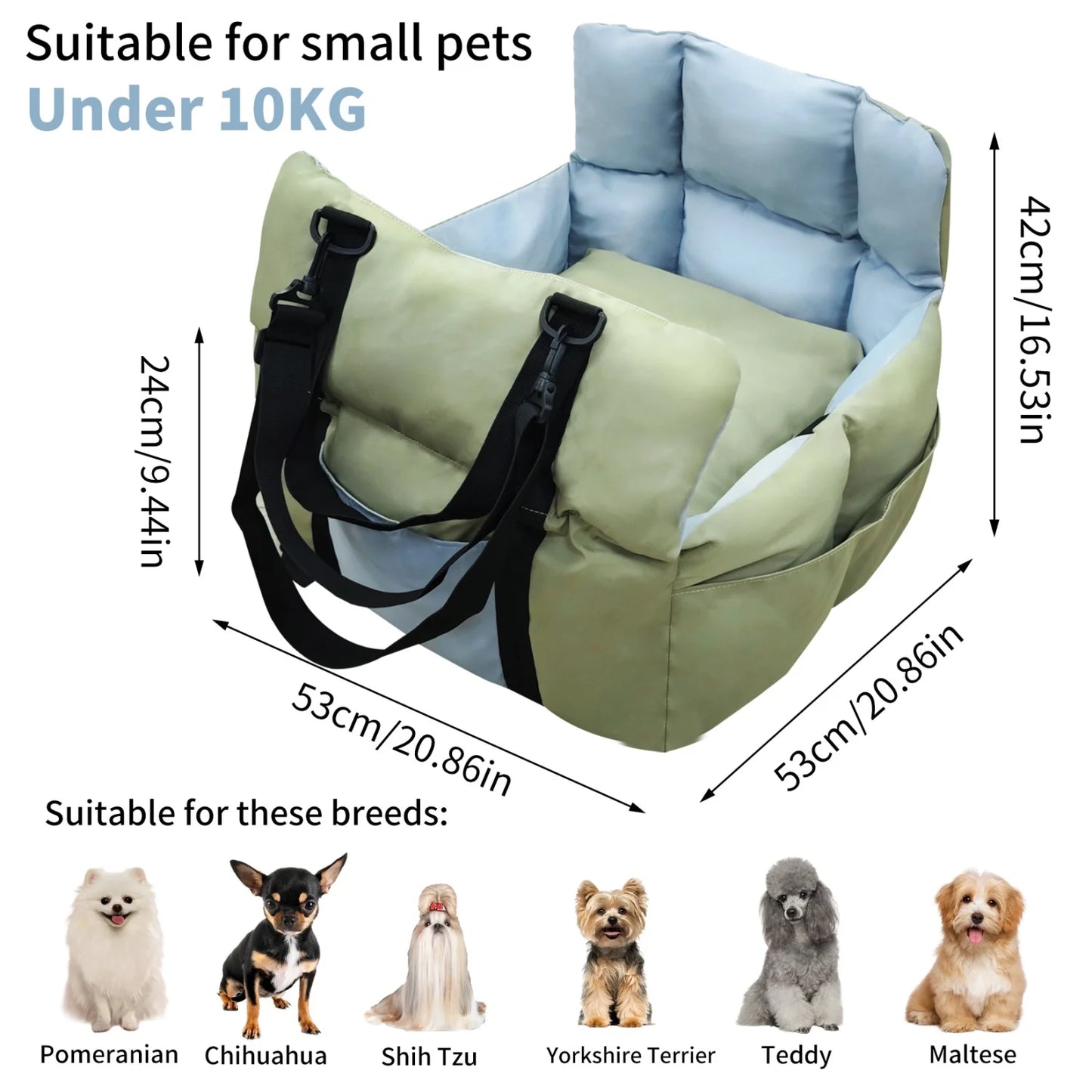Small Dogs Car Seat- Ultra Soft Car Travel Bed with Safety Belt- Storage Pocket and Shoulder Strap -Puppy Dog Booster Seats