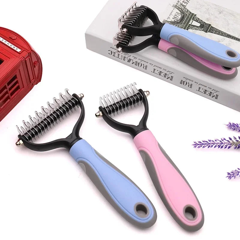 Pets Fur Knot Cutter Dog Grooming -Shedding Tools- Pet Hair Removal Comb Brush Double sided