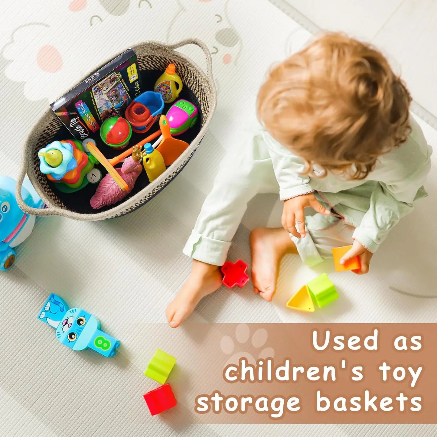 Small Woven Storage Basket with Handle for Organizing Dog Toys-Gog Toys