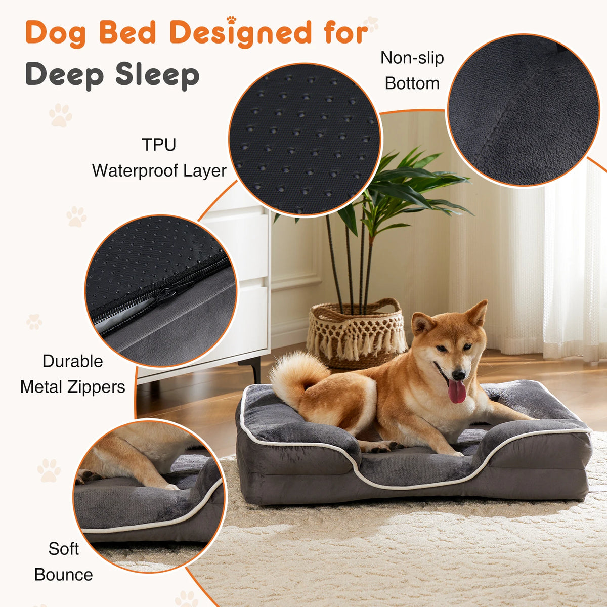 JHK Orthopedic Dog Bed- Memory Foam-with Washable/ Removable Cover- Non-Slip Base- Waterproof Liner-Size S-XL-Beds & Blankets