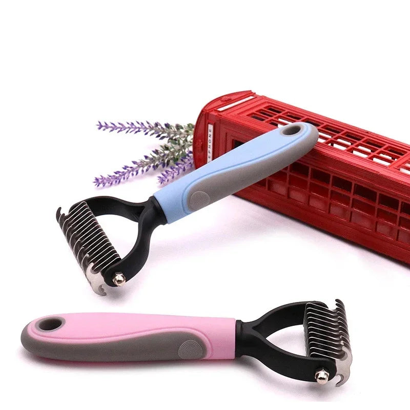 Pets Fur Knot Cutter Dog Grooming -Shedding Tools- Pet Hair Removal Comb Brush Double sided