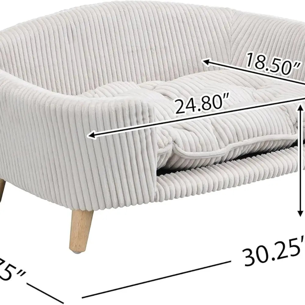 Beautiful Elevated Orthopedic Sofa Bed for Small Dogs-Foam Cushioned Dog Couch with Wooden Legs- Modern-Light Beige-Small Breeds-Beds & Blankets