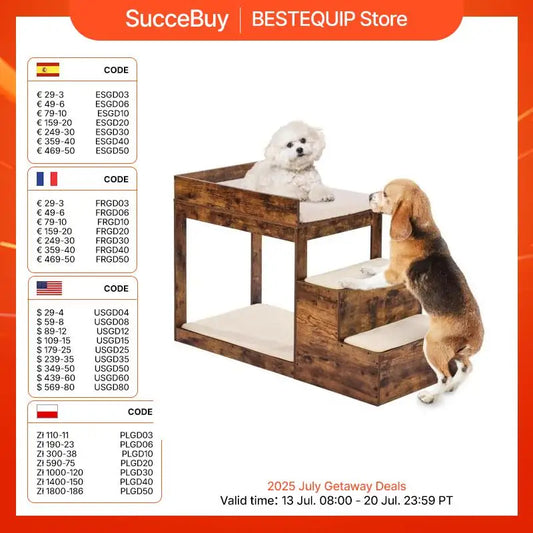 Pet Bunk Bed with Stairs -Dog Window Perch for High Beds/ Couches- Medium Multi-Level 3 Step Dog Seat Sleeper Couch