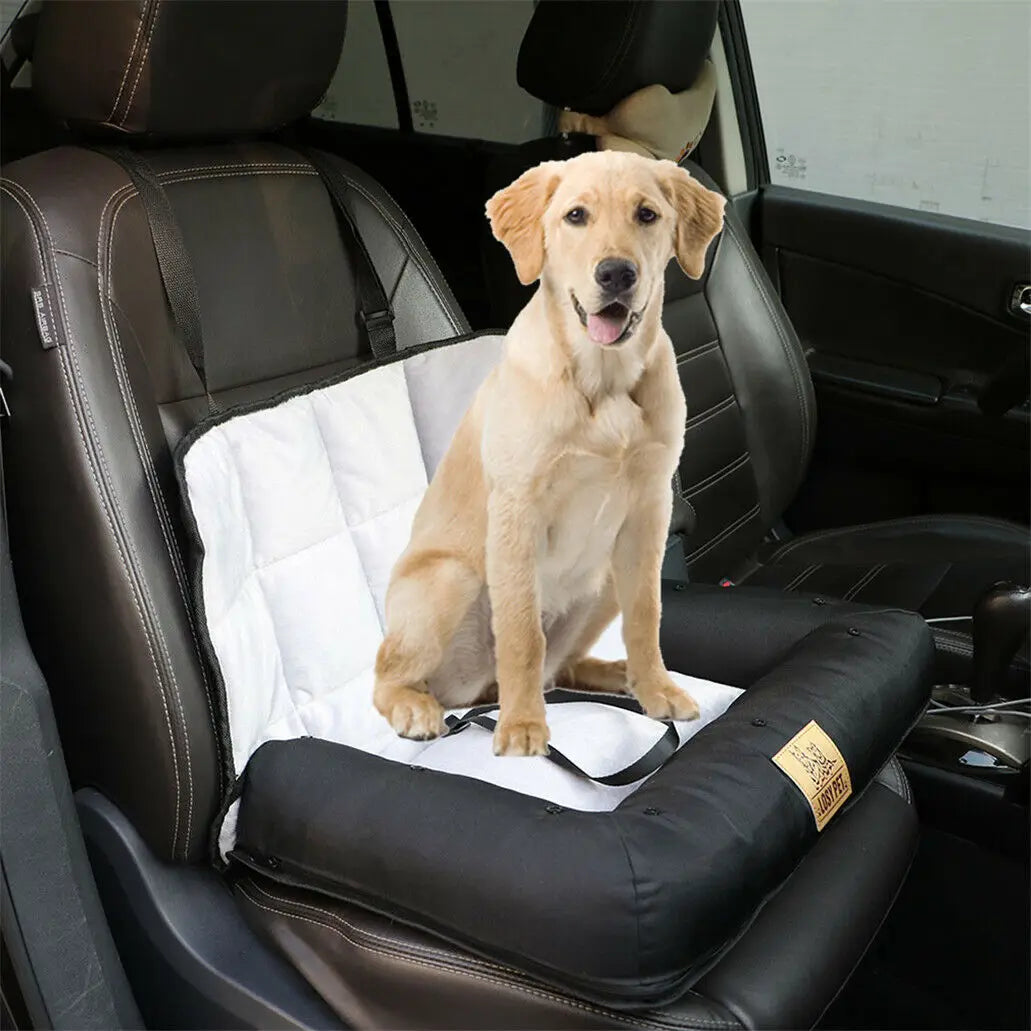 Dog Car Seat Bed-Waterproof Pet Cushion Bed - Dog Carrier with Removable Pad Cover/Safety Belt- Sizes