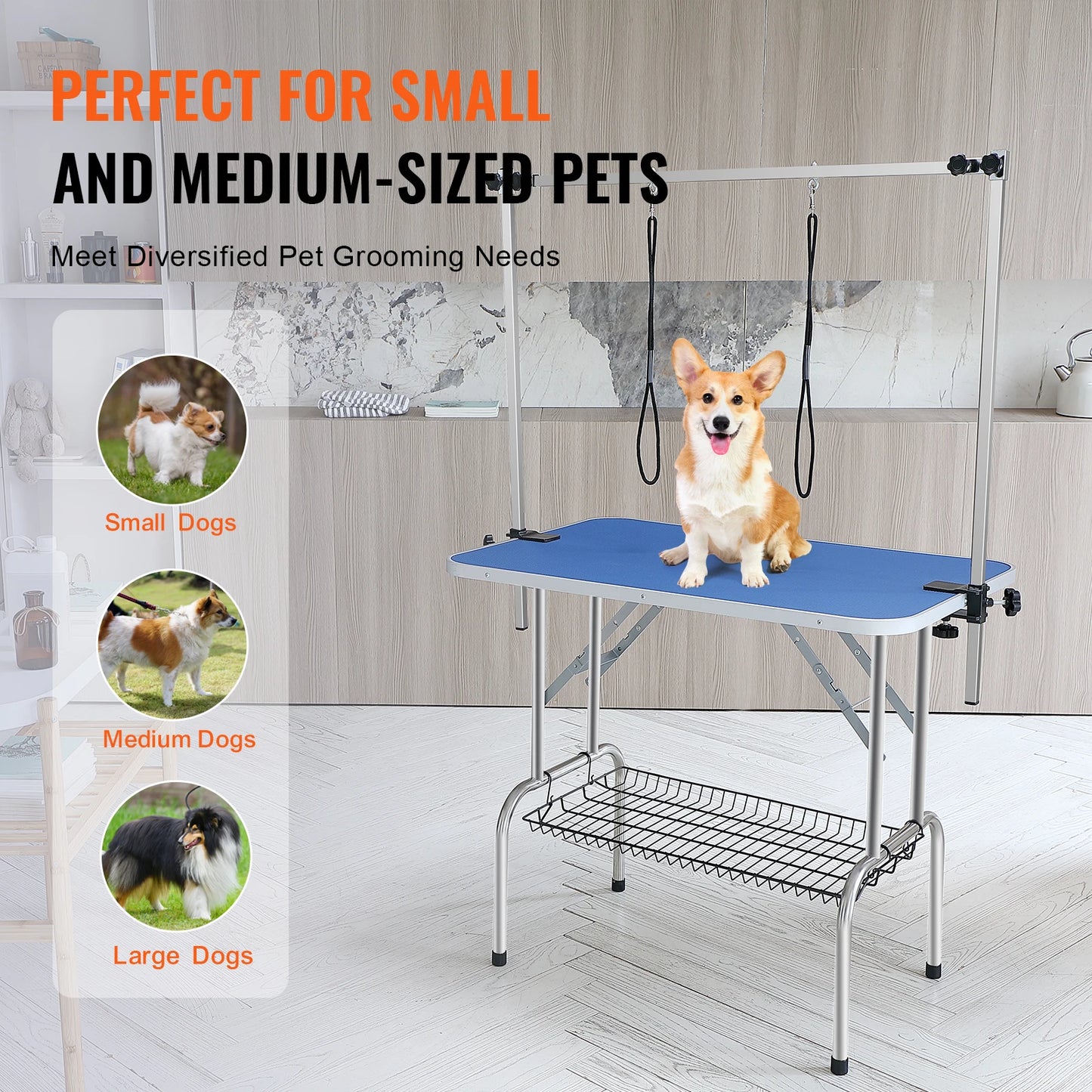 SucceBuy Pet Grooming Table Two Arms w/ Clamp Dog Grooming Station- Foldable Pets Stand for Medium Small Dogs with Grooming Loop-Pet Grooming