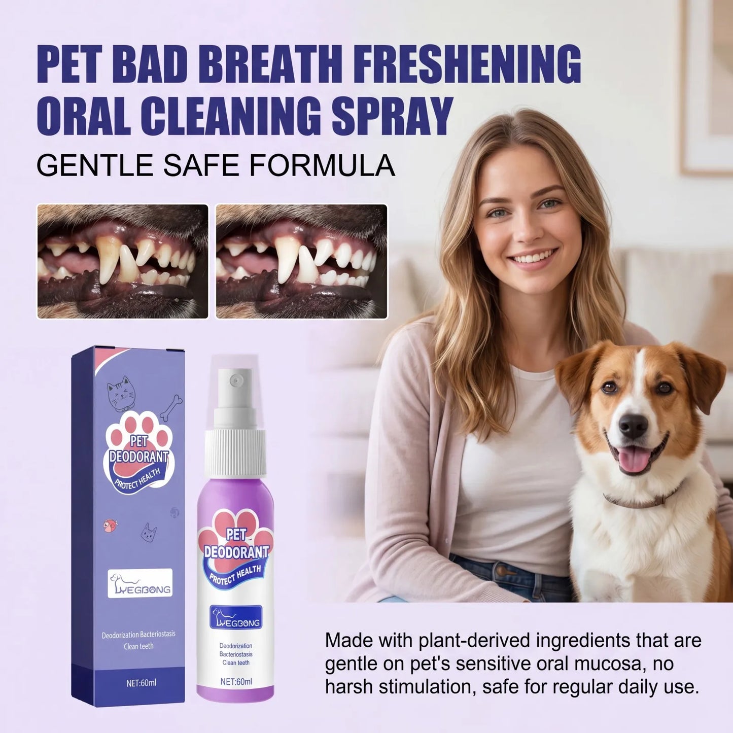 Pet Deodorant Breath Spray-1pc Pet Bad Breath Eliminating Spray-Natural Ingredients Like Menthol Coconut Extract- Decompose Tooth Dirt Freshen Breath- Easy To Use-Pet Grooming
