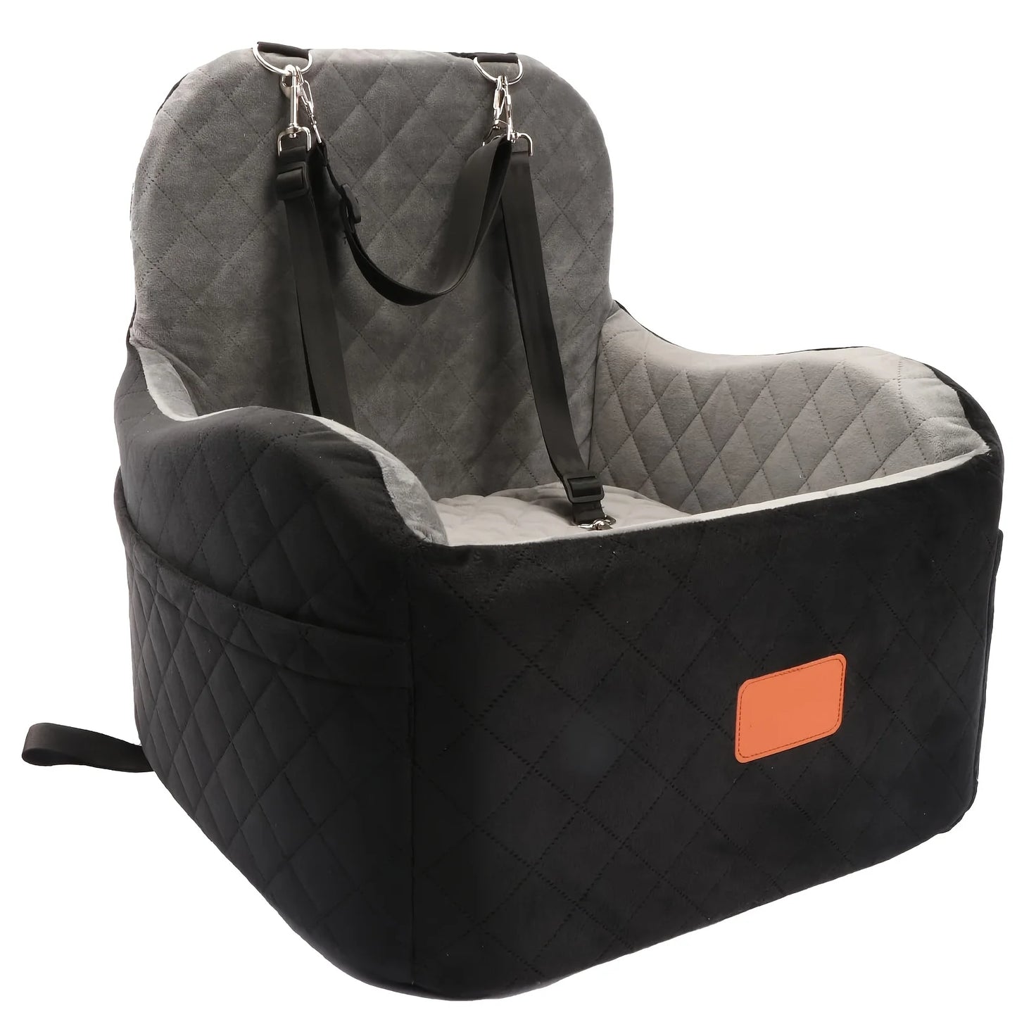 Dog Booster Car Seat- for S/M Dogs Up to 35lbs-Soft 6 in Elevated Cushion- Fits In Front/Back Seat- Fully Detachable/ Washable- 2 Storage Pockets/3 Straps-Easy to Install-Pet Car Seats