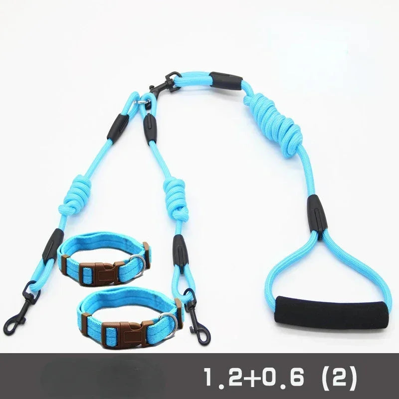 Double Leash Pet - 2 Ways Pet Nylon Dogs Lead -Double Twin Coupler Stuff Black