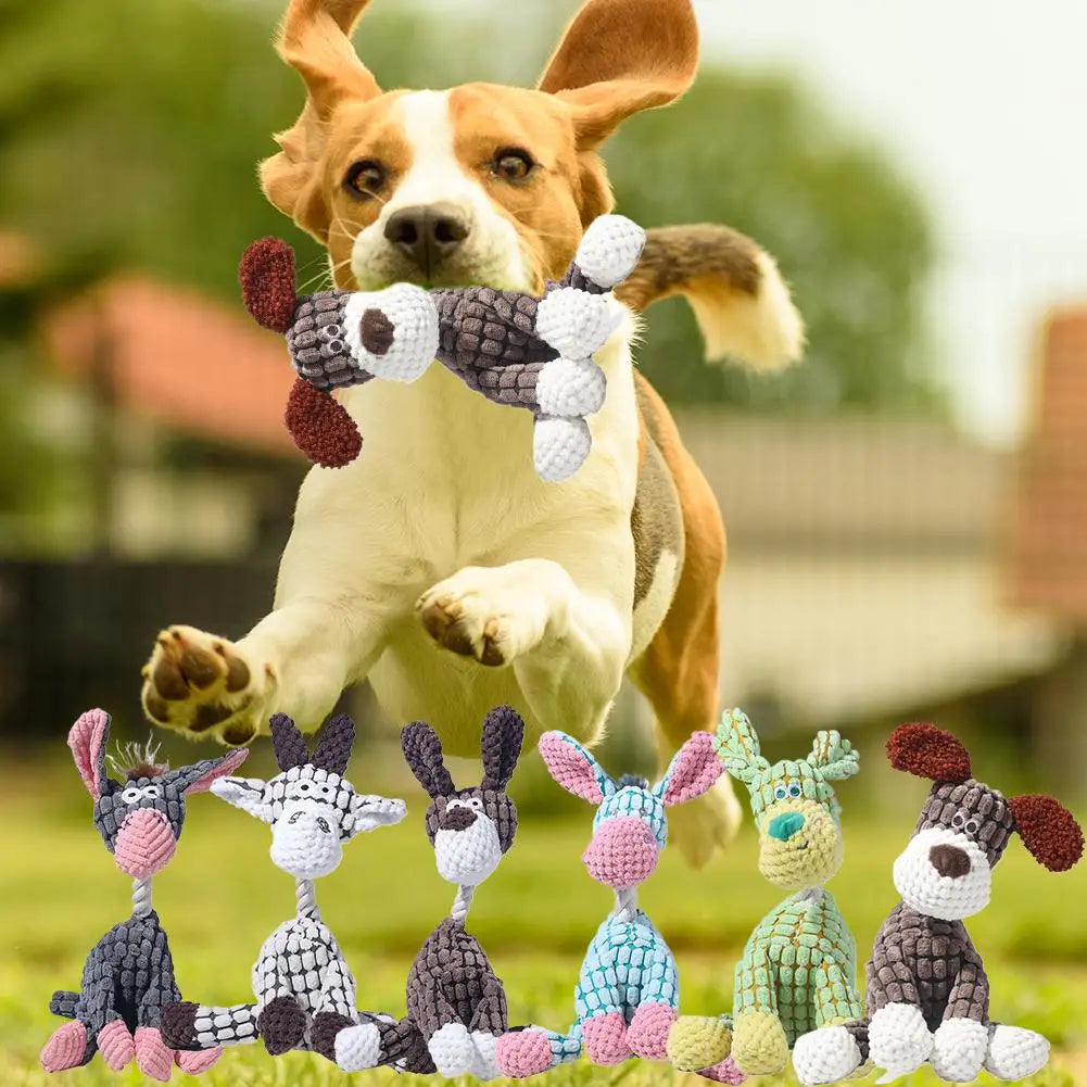 Plush Squeaky Dog/Puppy Chew Toys- Interactive- Teething Training Dog Toys- Cute Donkey Design-Dog Toys
