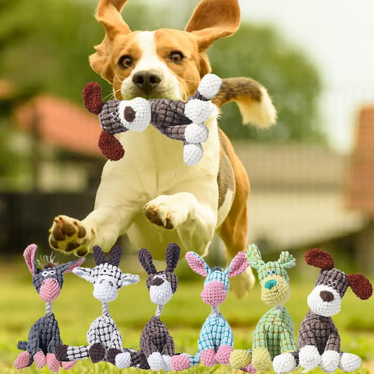 Plush Squeaky Dog/Puppy Chew Toys- Interactive- Teething Training Dog Toys- Cute Donkey Design-Dog Toys