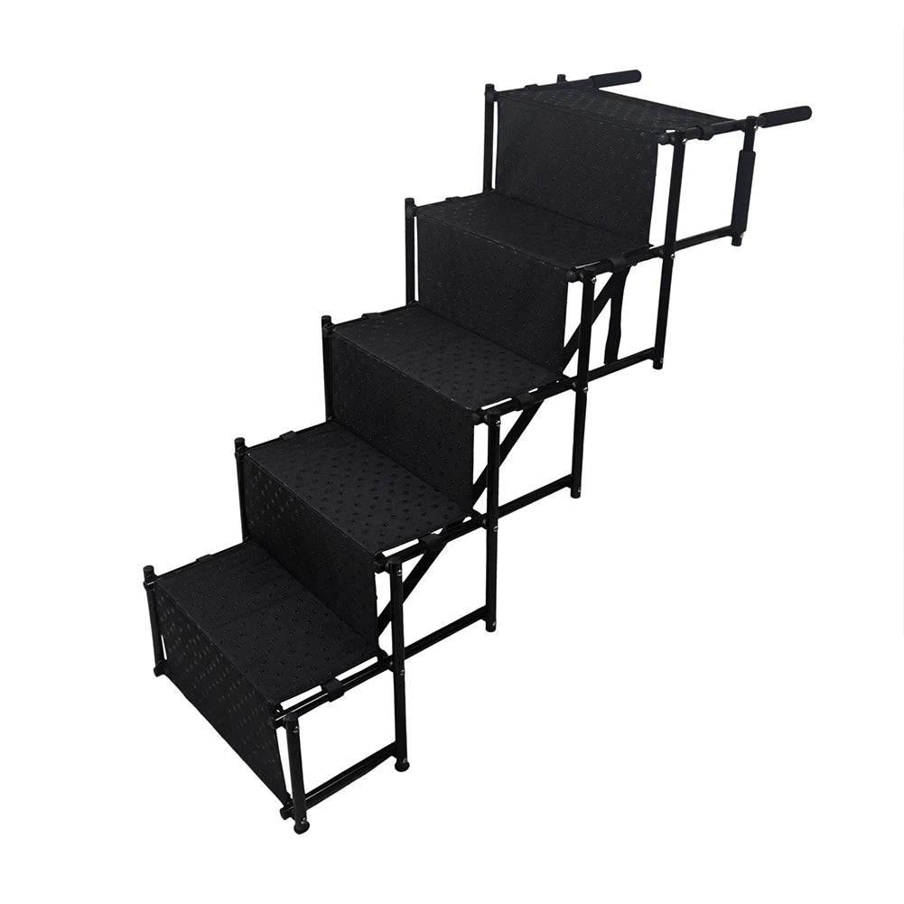 5 Steps Dog Stairs- Support Up To 150 Lbs- Foldable Dog Ramp Ladder with Nonslip Surface- Lightweight- Portable Pet Ladder Ramp