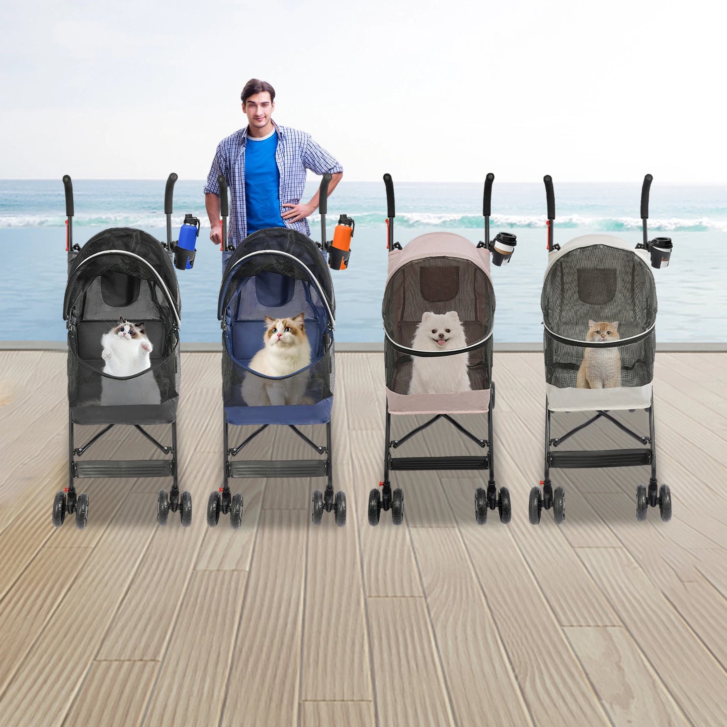 Oxford Cloth Pet Travel Stroller-Foldable- for Small & Medium-sized Pets Within 10kg/22 Pounds-Pet Strollers