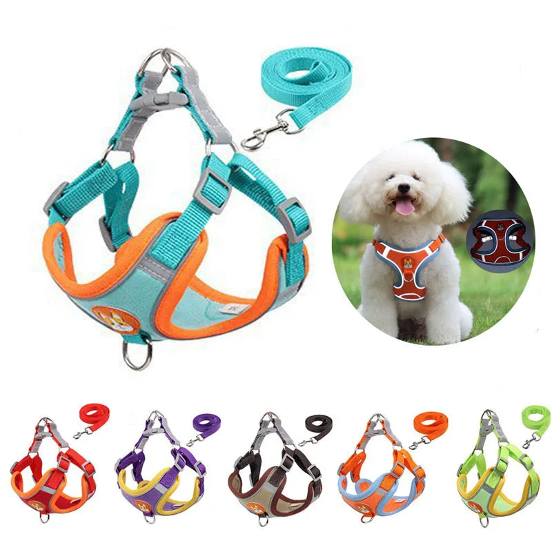 Pet Dog Harness and Leash Set- Adjustable Flannel Chest Harness -Reflective Breathable For Small Dogs Teddy Chihuahua-Collar/Leashes