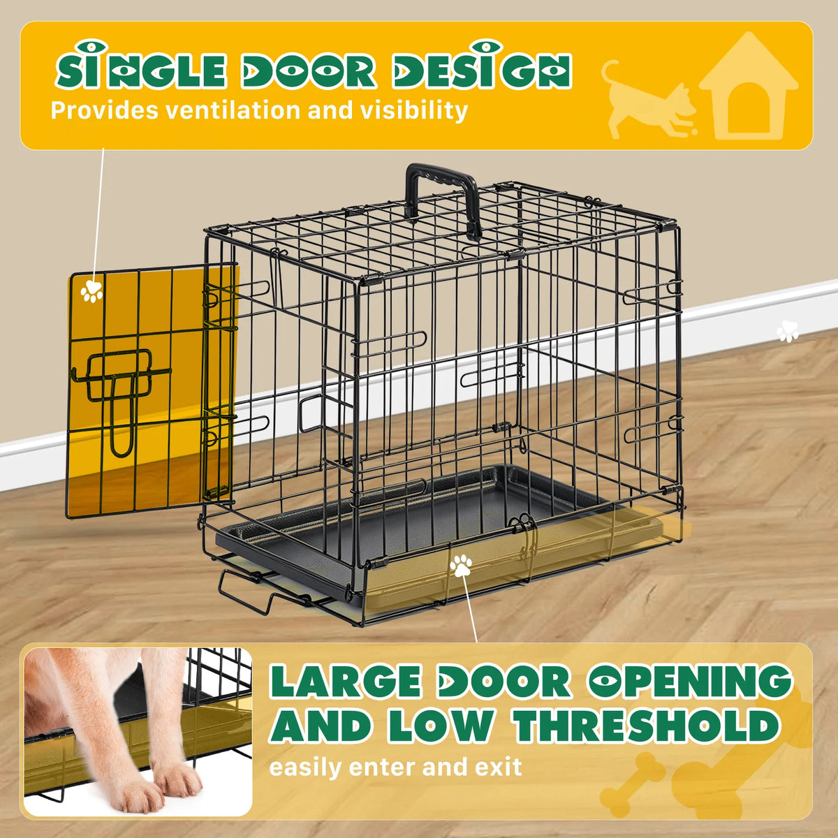 JHK 18 Inch Single Door Dog Crate -Metal  Kennel with Secure Lock- Foldable -Removable Tray for Easy Cleaning- Portable- Small Dogs-Crates