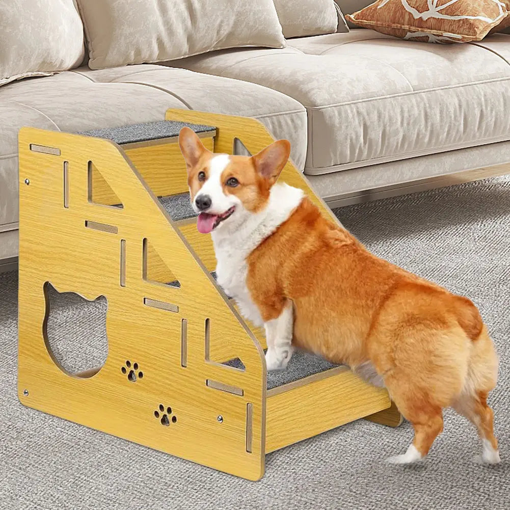 4-Step Wooden Pet Stairs- Nonslip Carpeted Indoor Pet Steps