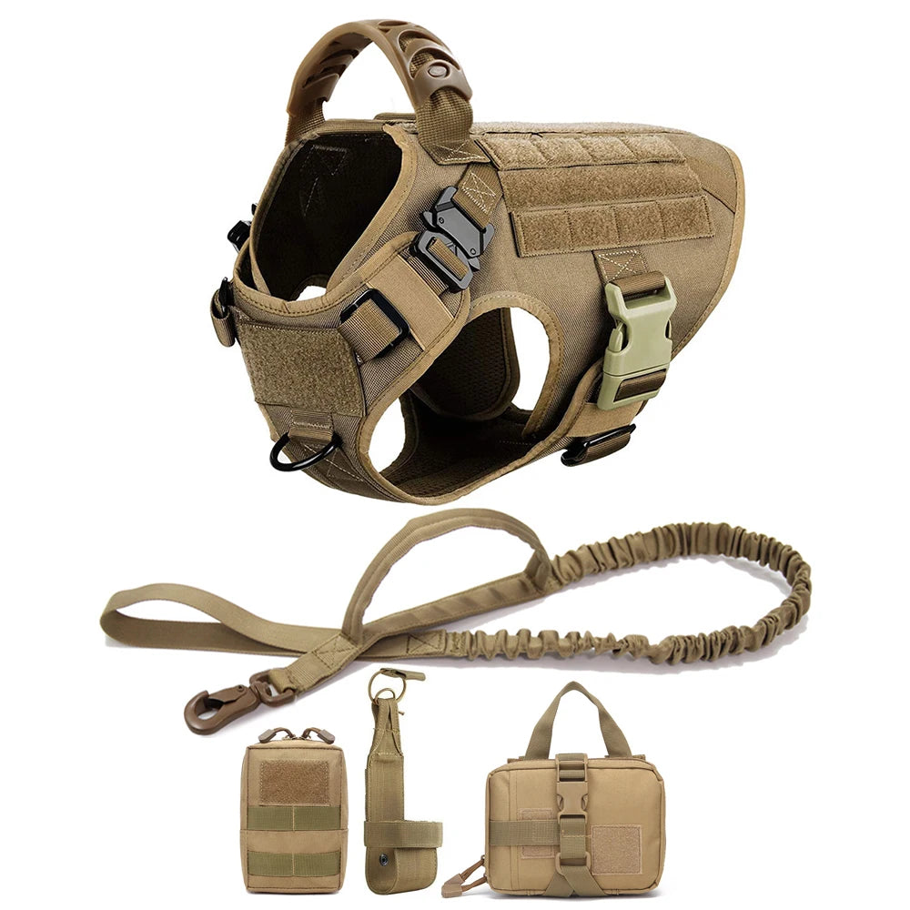 Military Dog Harness Leash Bags Set- Pet Tactical Vest Harnesses- Walking Training Hunting For Large Dogs German Shepherd