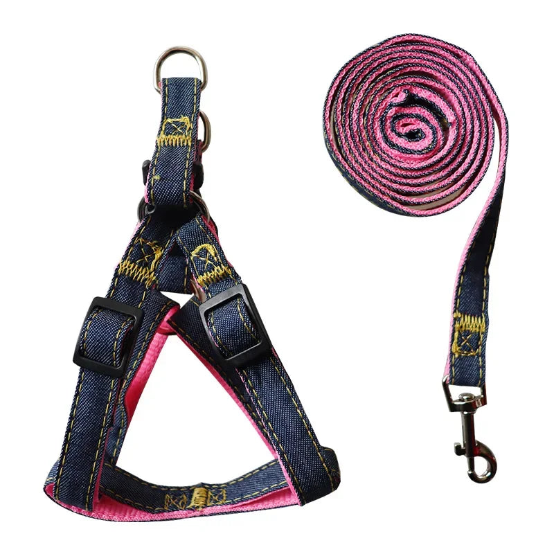 3 pcs Denim Dog Collar Harness Set- Pet Accessories-Collar/Leashes