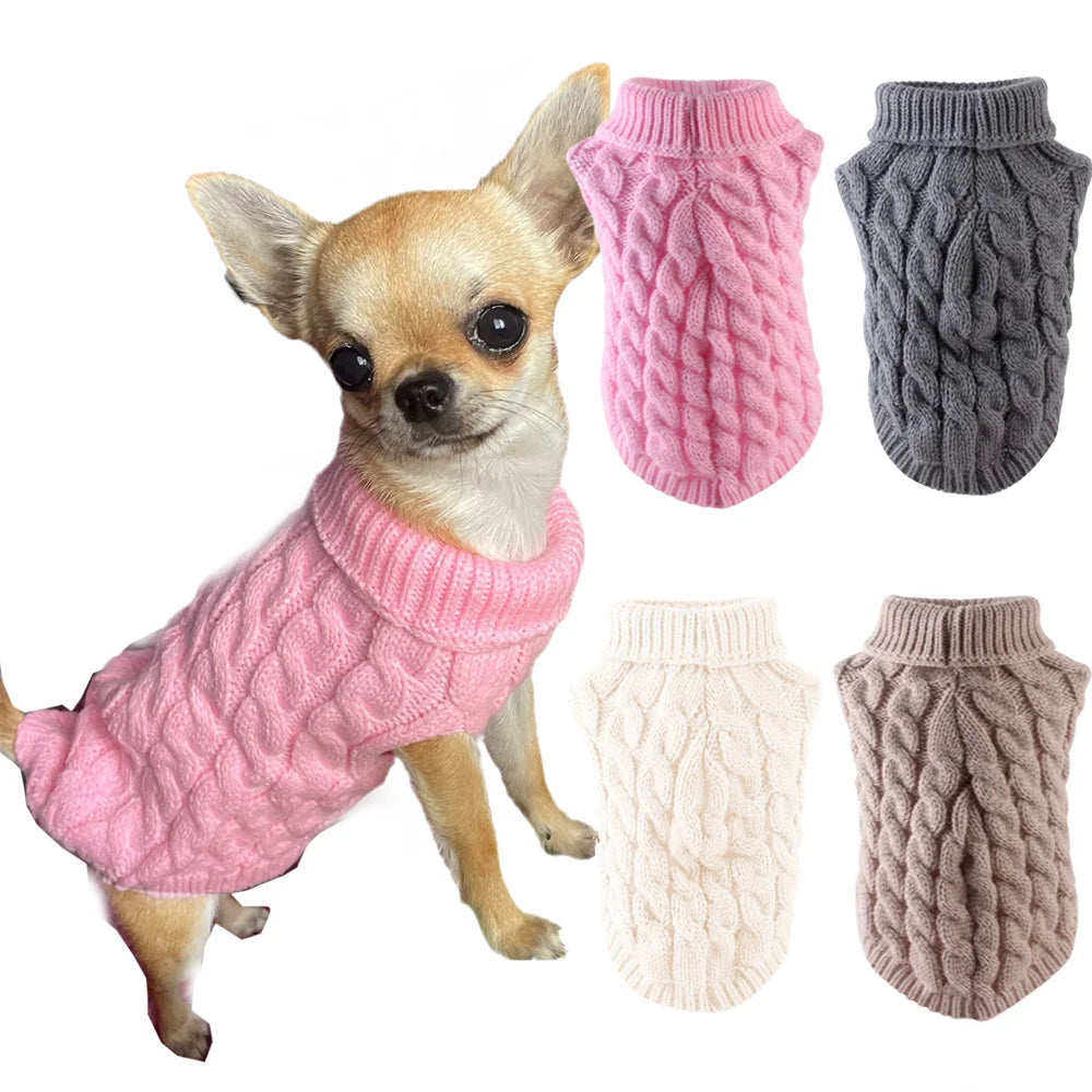 Classic Solid Chihuahua Puppy Dog Sweater- for Small Dogs Winter Warm Pet Clothes Yorkshire Schnauzer- Pullovers