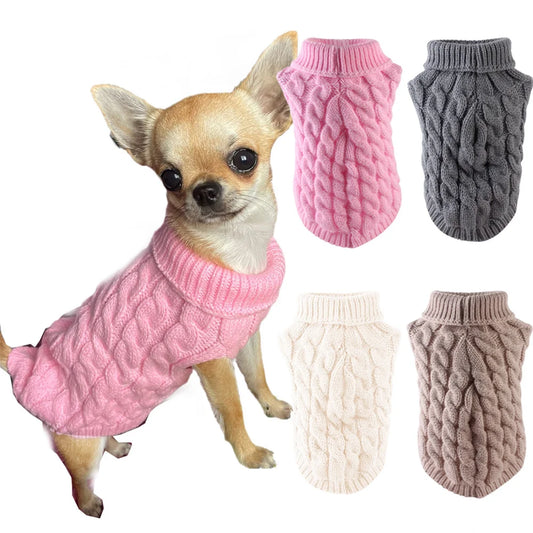 Classic Solid Chihuahua Puppy Dog Sweater- for Small Dogs Winter Warm Pet Clothes Yorkshire Schnauzer- Pullovers