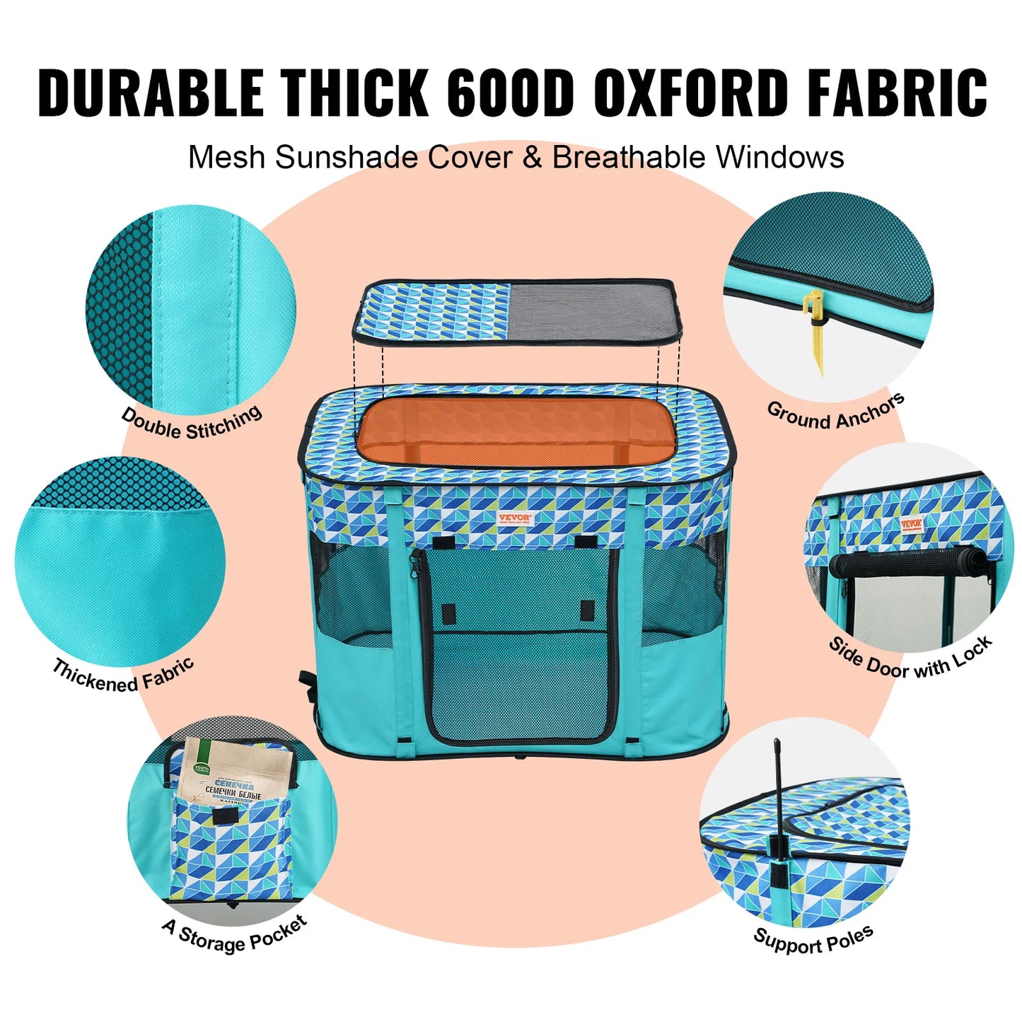 VEVOR Portable Foldable Pet Playpen Tent Crate- Waterproof  Shelter for Dog- Indoor Outdoor Travel Camping