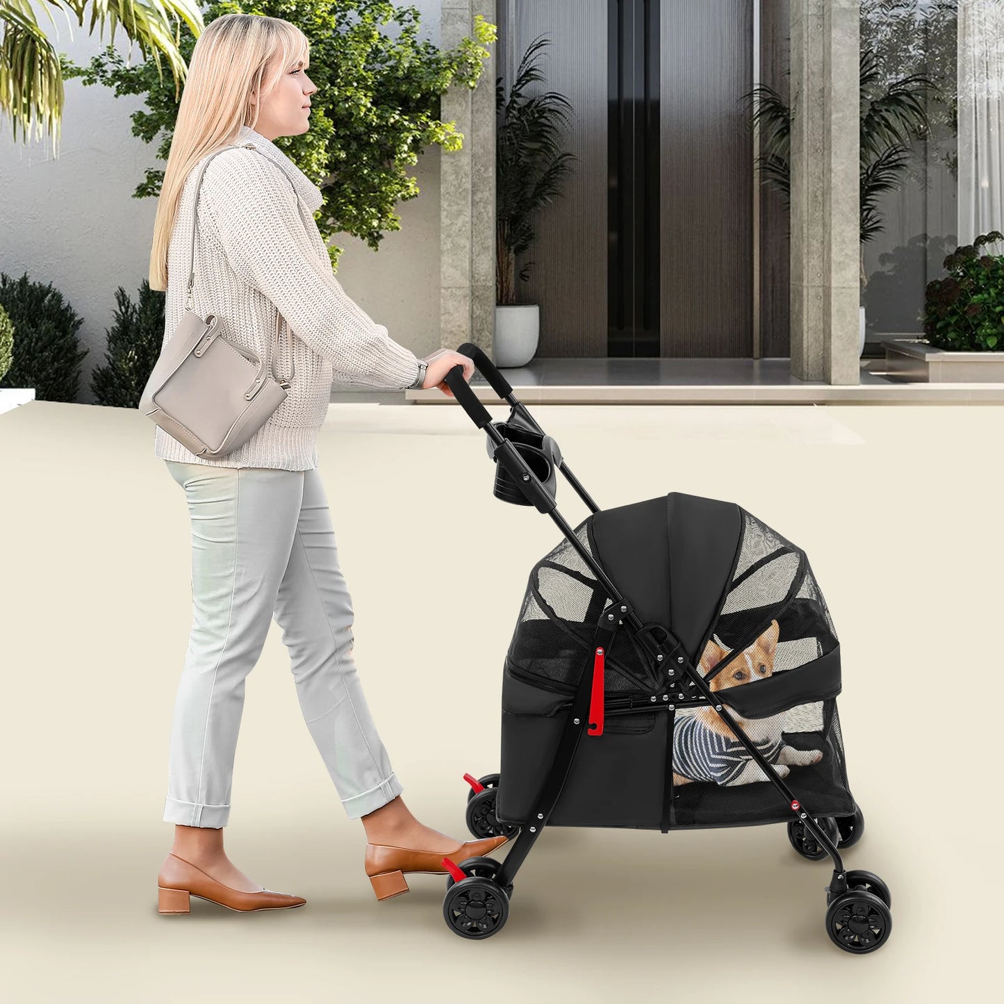 Foldable Lightweight Pet Stroller- For Small To Medium Dogs - Outdoor Dog Walks Is Effortless