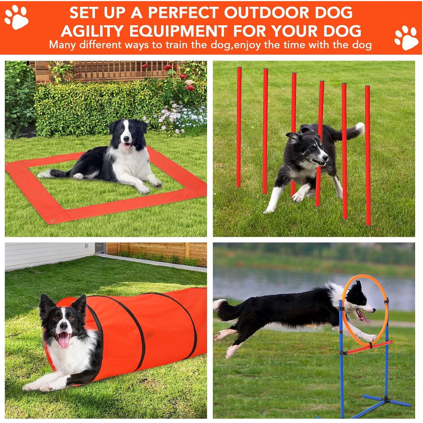 87 Pcs Adjustable Dog Agility Training Equipment Set -Obstacle Course Kit with 70" Tunnel- Tire Jump- Hurdle Jump- Weave Poles for Outdoor Game