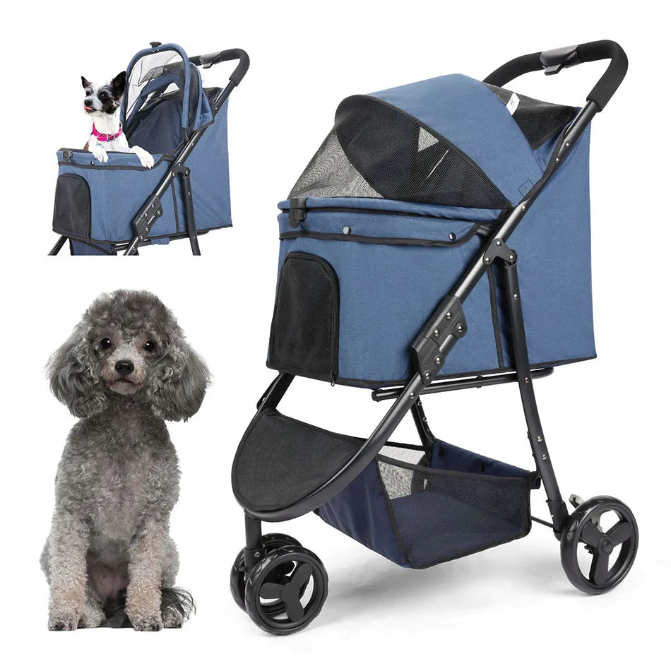 Pet Stroller- Travel Car- Foldable- Storage-3 Wheels 360 Rotation-Pet Strollers