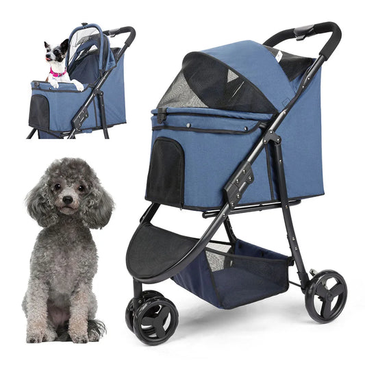 Pet Stroller- Travel Car- Foldable- Storage-3 Wheels 360 Rotation-Pet Strollers